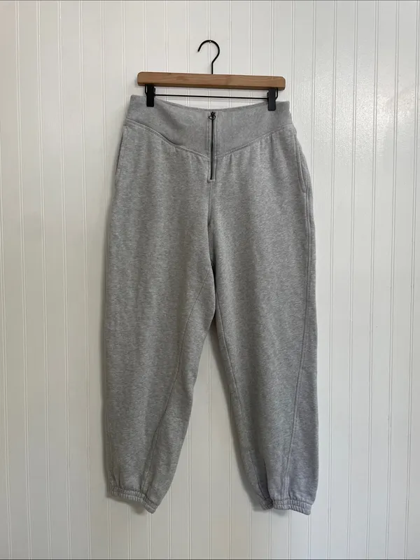 AERIE Fleece Corset Jogger Zip Front Sweatpants in Heather Gray Size L - Image 2