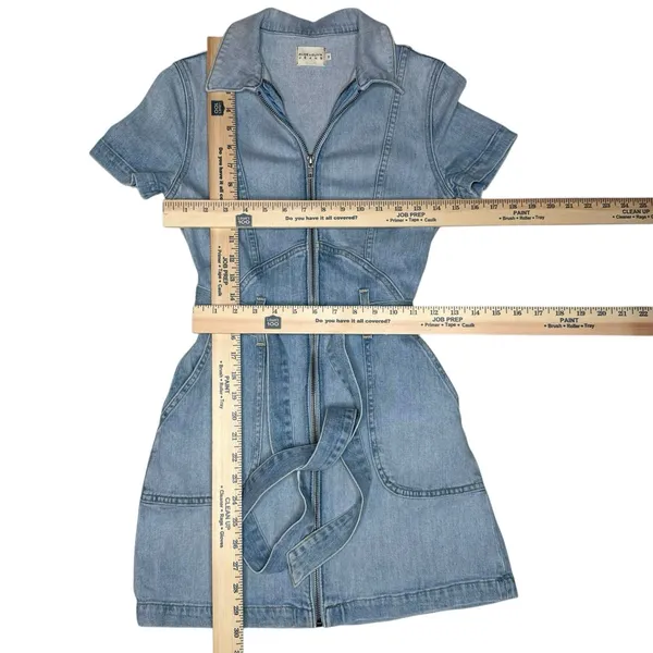 Alice + Olivia Jeans Blue Denim‎ Mini Dress Size 2 Zipper Front Pockets Belted - Image 9