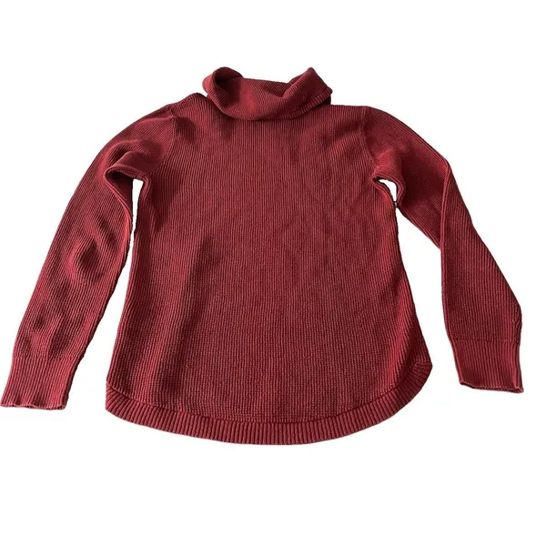 Lauren Ralph Lauren Red Cotton Waffle-Knit Cowl Neck Logo Pullover Sweater Small - Image 2