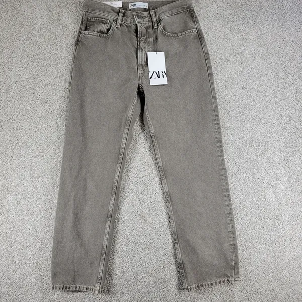 Zara The Straight Cropped Womens Jeans US 4 / EU 36 Khaki Med Wash Mid Rise New - Image 10
