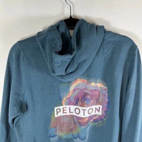 PELOTON Turquoise Full Zip Hoodie Sweatshirt Size‎ Large Flower Athletic Workout - Image 9