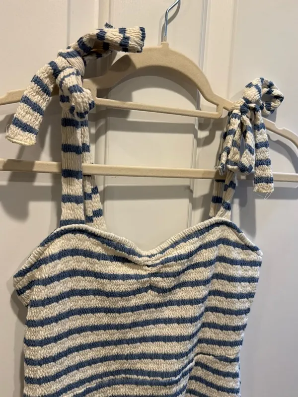 Altar'd State Cream and Navy Striped Mini Dress - Image 2