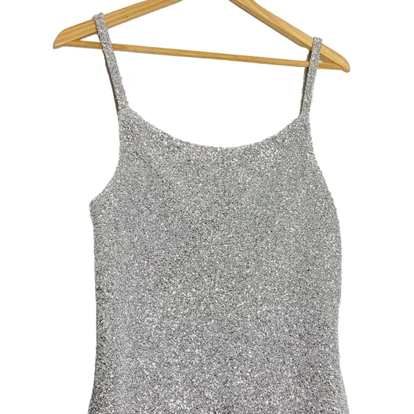 Rhode Stella Maxi Dress Silver Metallic Gown‎ Slit - Image 3