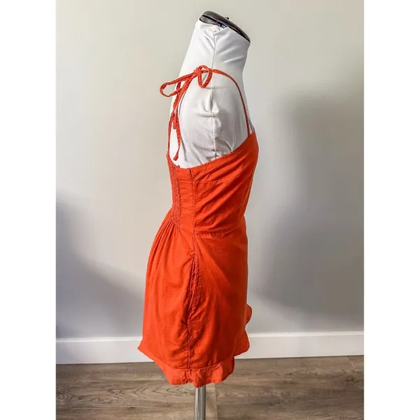Abercrombie Terracotta Tie Strap Ruffle Hem Mini Dress - Image 10