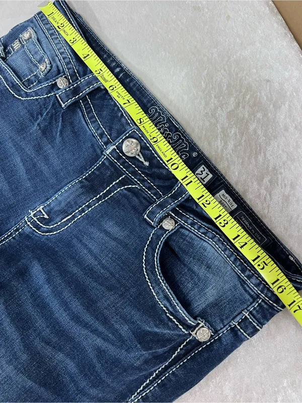 Miss Me Women's Dark Blue sequin Embroidered pockets mid rise Bootcut Jeans 31 - Image 6