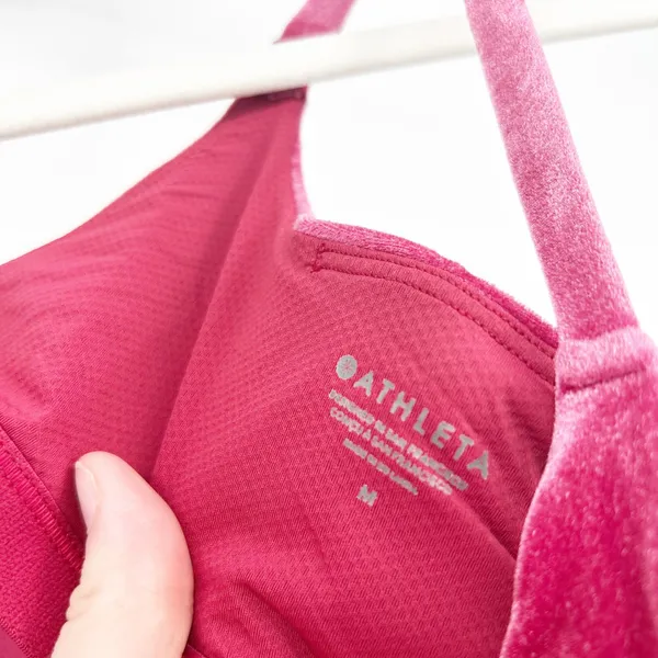 Athleta Womens Elation V-Neck Crushed‎ Velvet Crop Workout Tank Top Size M Pink - Image 5