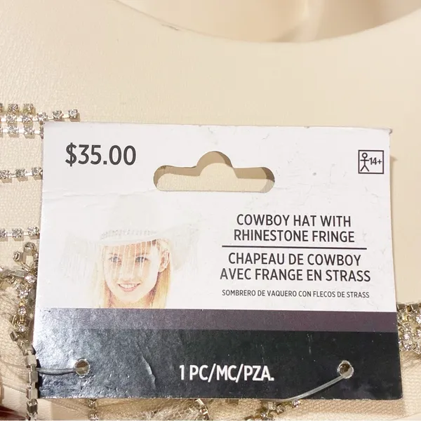 Cowboy‎ Western Cream Hat With Silver Rhinestone Fringe Festival Concert NEW - Image 3