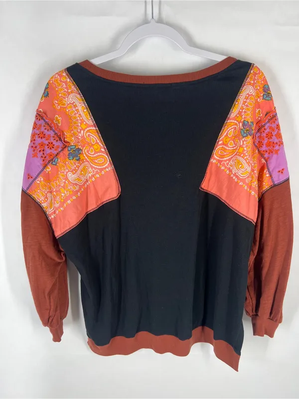 We The Free Patchwork‎ Boho Sweatshirt Small Embroidered Paisley Pullover - Image 10