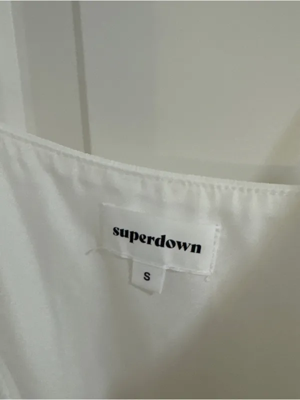superdown Cream Asymmetrical Ruffle Slip Dress - Image 2
