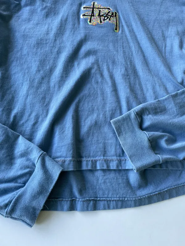 Stüssy Holographic Logo Hoodie Light Blue Size Large - Image 2