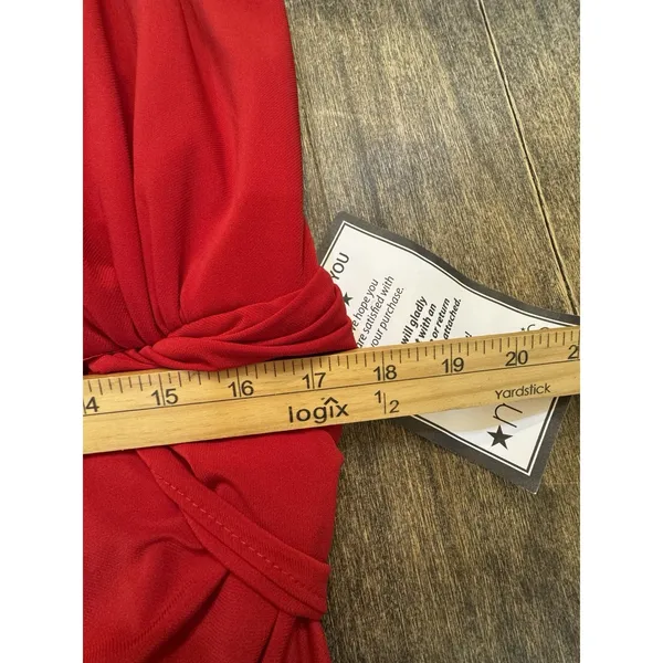 Xscape Red One-Shoulder Twist Jersey Cascading Evening Gown Size 16W $208 - Image 10