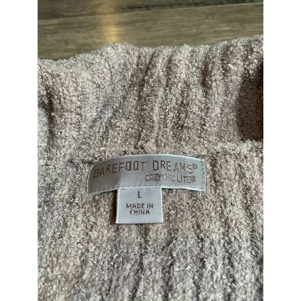 EUC Womens Barefoot Dreams cozy chic‎ lite tan brown ribbed soft cardigan size L - Image 3