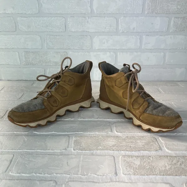 Sorel Kinetic Caribou Snow Boots‎ Womens 7.5 Light Brown Leather Gray Waterproof - Image 7