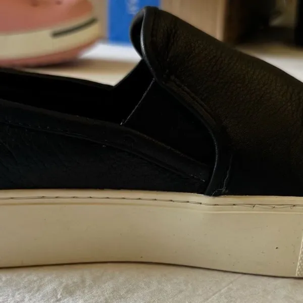 UGG Black Leather Slip-On Platform Clogs with Cream Sole - Image 6