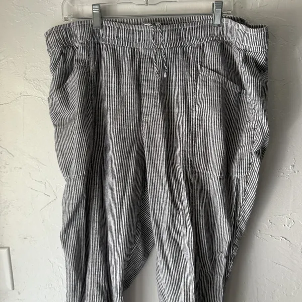 Old Navy Pants XL‎ Linen Blend Drawstring Relaxed Trousers Pockets Stripe - Image 3