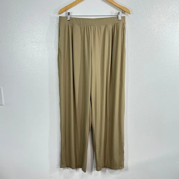 Uniqlo Ultra Stretch AIRism Straight Wide Pants Womens XL Khaki Beige UV Protect - Image 3