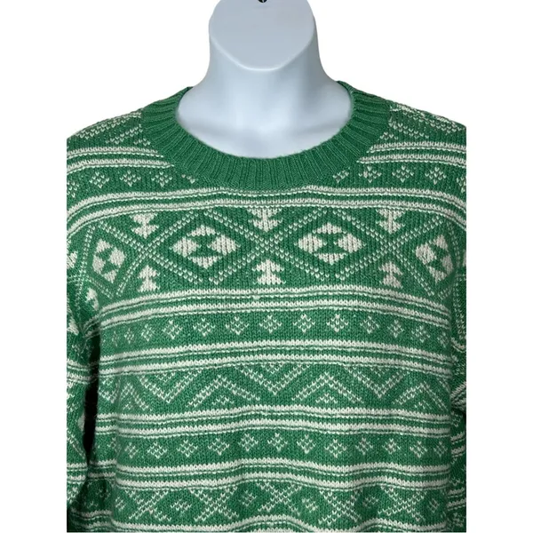 American Eagle Snowdrift Fair Isle Sweater | Green & White | Large - Image 6