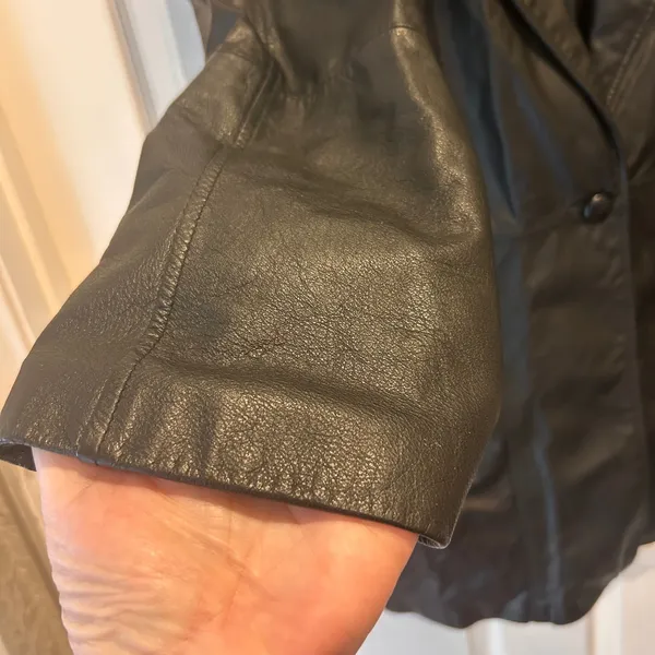 VTG General Clothing‎ Company Ltd Black Leather Jacket WomenscL 80's Oversized - Image 4