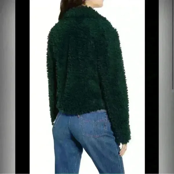NEW BLANK NYC Faux Fur/Shearling Cropped Jacket~ Green Lights~Small~Teddy Bear - Image 9