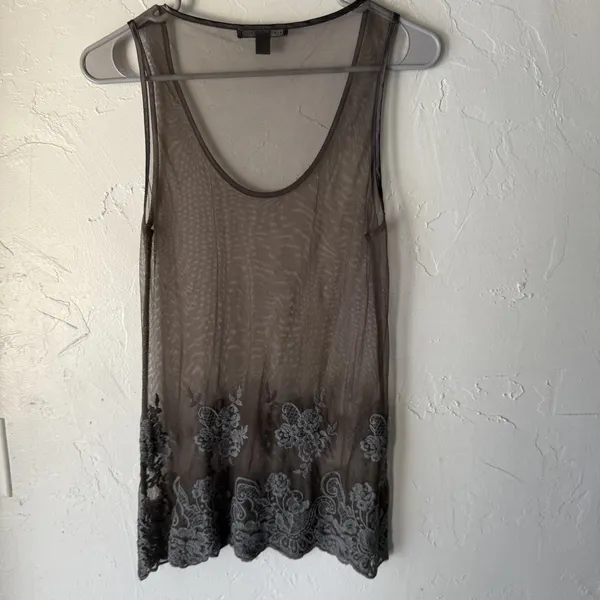 Banana Republic Tank Top XS‎ Sheer Mesh Embroidered Floral Lace Fiary Grunge - Image 5