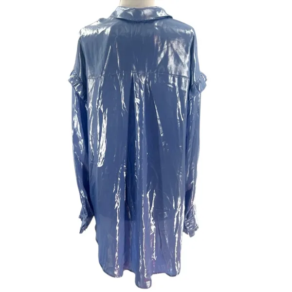 Free people metallic iridescent ruffle‎ tunic tip sz M - Image 2