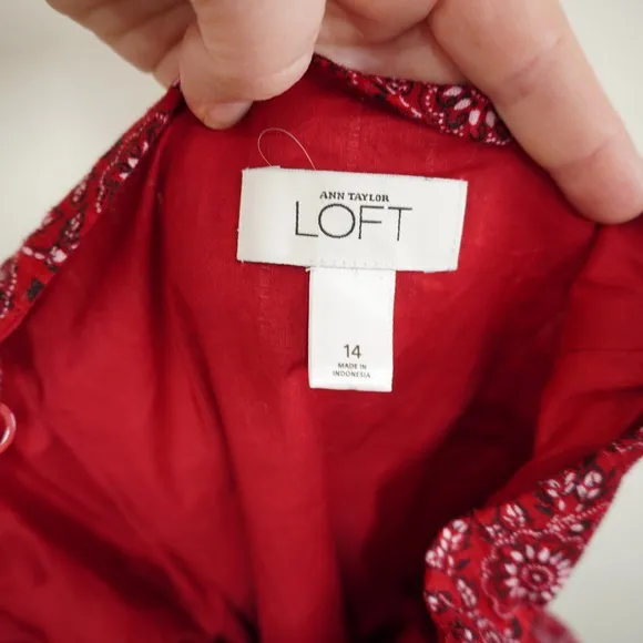Loft Red‎ Bandana Floral Paisley Midi Dress Adjustable Straps Tie Waist Sleeveless - Image 9