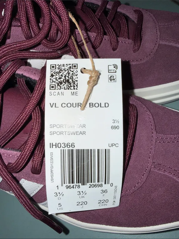 Adidas VL Court Bold Platform Sneakers Burgundy White NWT Size 5 - Image 2