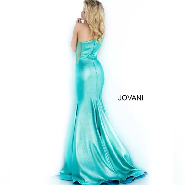 New! Jovani 02136 Metallic Fitted One Shoulder Prom Dress Aqua Green Sz 00 $500‎ - Image 2