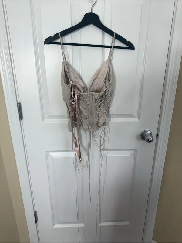 House of CB Antonella Off White Vegan Leather Corset L - Image 10