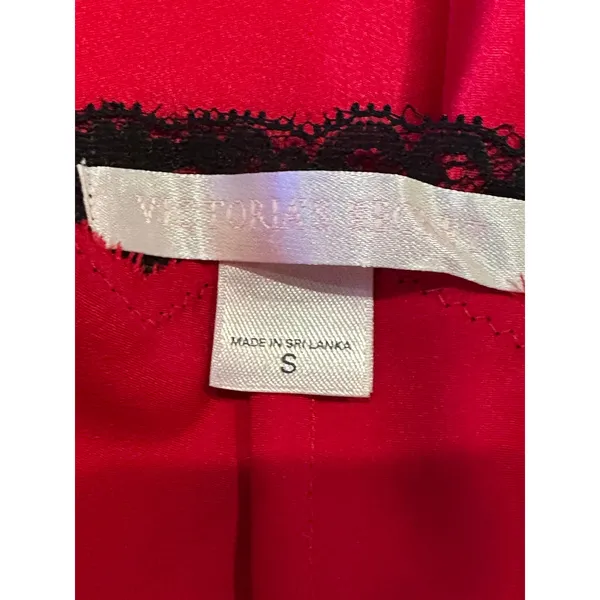 Victoria's Secret Satin Red Slip Dress With Black Lace Trim Side Slit S - Image 8