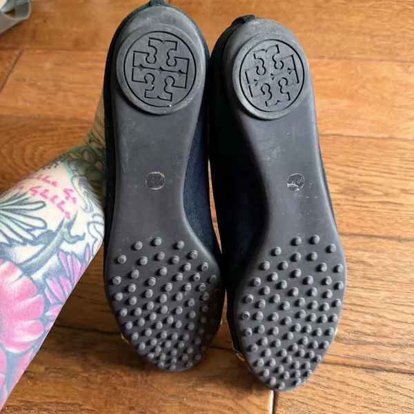 Tory Burch Pacey Driver Black Suede & Snakeskin With Gold Bar Ballet Flats 10.5 - Image 6