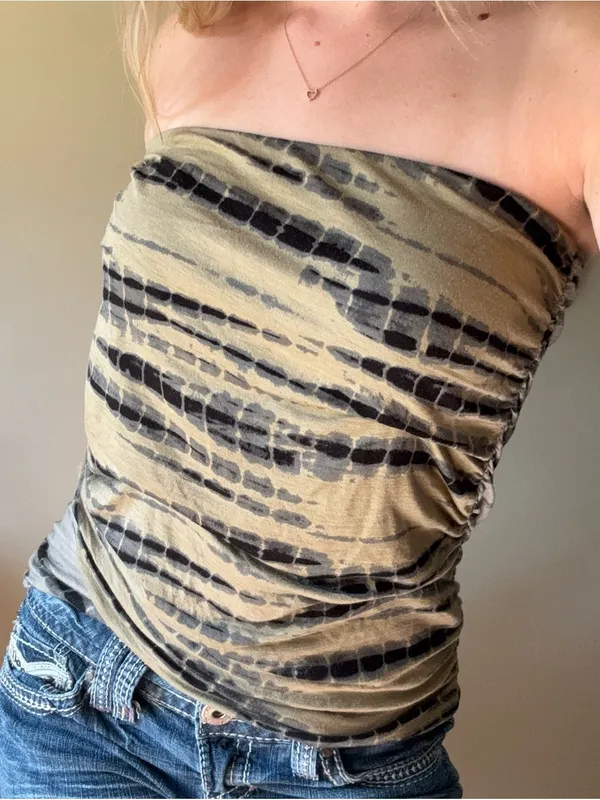 Free People Army Green, Beige and Black Tie-Dye Ruched Tube Top - Image 7