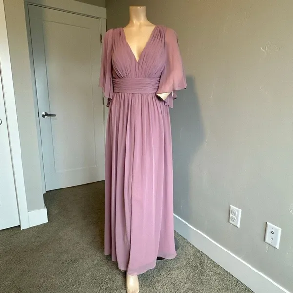 Azazie Temeka Vintage Mauve A-Line Ruched Chiffon Dress - Image 7