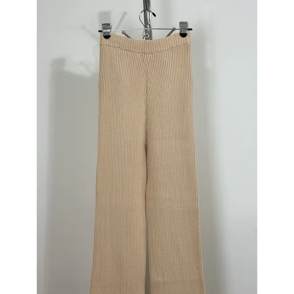 Athina Women’s Beige Pants 100% Viscose Ribbed Knit Wide Leg Drawstring Size S - Image 9