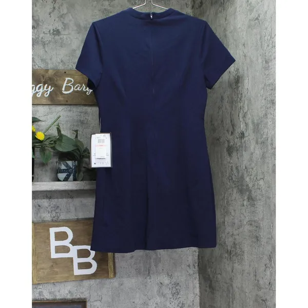 NWT B. Darlin Sleeve Mockneck Fit Flare Faux Pocket Mini Dress Navy Blue 13/14 - Image 6