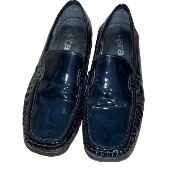 Ara Womens Patent Leather Square Toe Slip-On Loafer‎ Flat Shoes Black Size 6.5 - Image 2