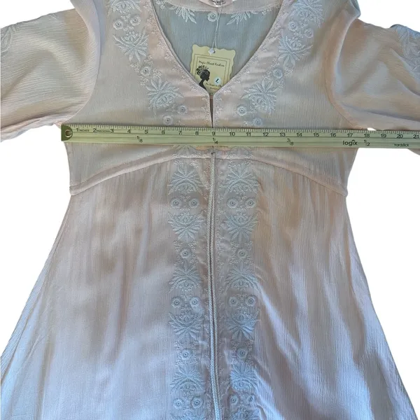 Peach Embroidered Boho Dress Pink Size L - Image 3