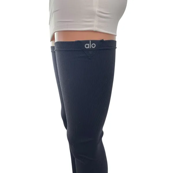 Alo Womens Black Sports Athletic Activewear Thigh High Compression Stockings M/L - Image 2