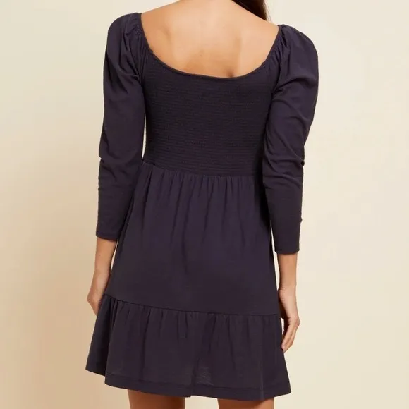 Nation LTD Noel Babydoll Dress XS Navy Pima Cotton Smocked Tiered Mini‎ - Image 4