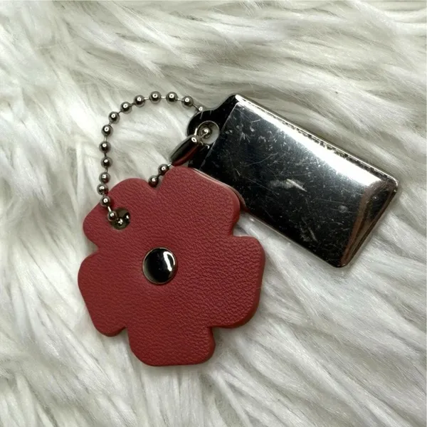 1" COACH Silver Tea Rose Flower Floral Bag Charm Hang Tag - Image 2