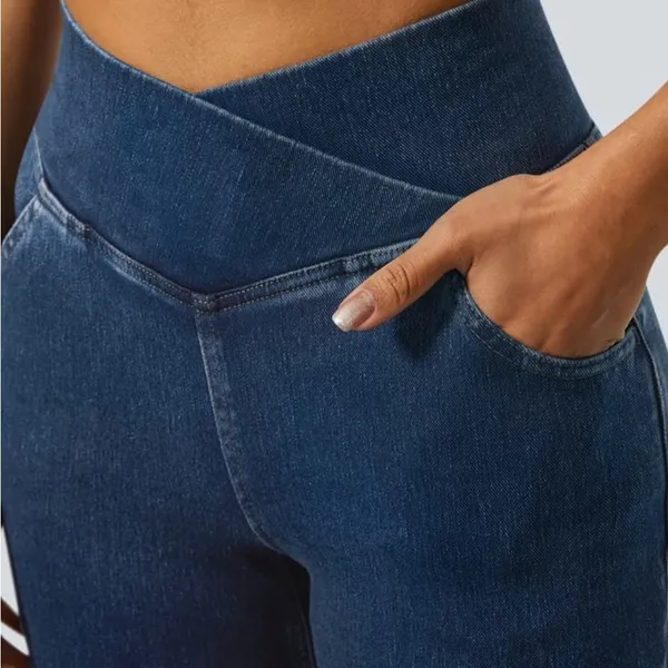 NWT Halara Flex High-Waisted Crossover Pocket Washed Stretchy Flare Jeans - Image 5