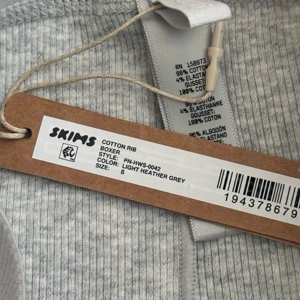Skims Cotton Rib Boxer Light Heather Grey Size Small - Image 8