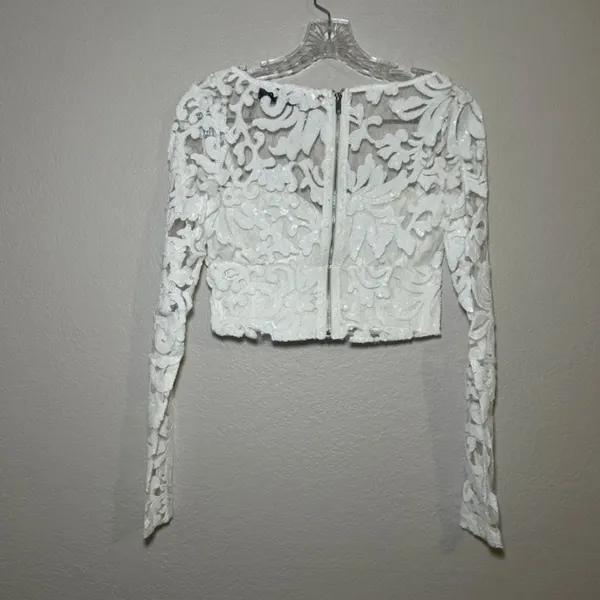 Naked Wardrobe The Statement White Lace Sequin Crop Top Bustier women's S bridal - Image 5