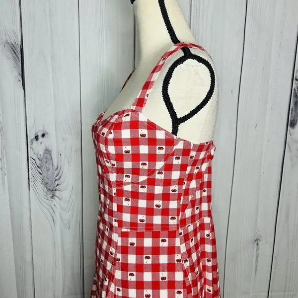 NWT Avec Les Filles Cherry Print Sweetheart Fit & Flare Midi Dress Sz 14 Stretch - Image 6