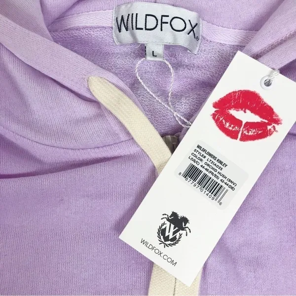 WILDFOX Hoodie Cropped Jacket‎ Large Purple Embroidered Flowers Zip Front Pastel - Image 14
