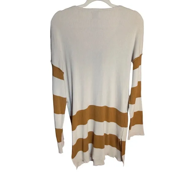 BDG Womens Ivory Brown Tunic Sweater Dress‎ Sz Large Henley Striped Ribbed Knit - Image 2