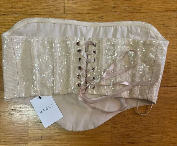 NEW Mable Sequined Bridal Bachelorette Wedding Fairy Lace Up Club Corset L - Image 5
