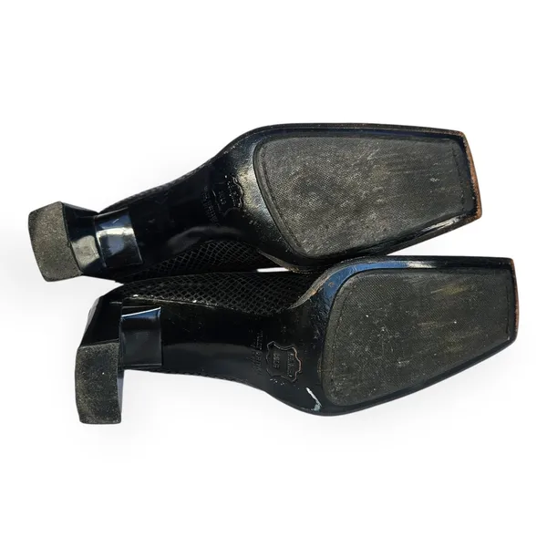 Stuart Weitzman Black Snake Embossed Leather Square Toe Block Heel Boots‎ 8.5 AA - Image 6