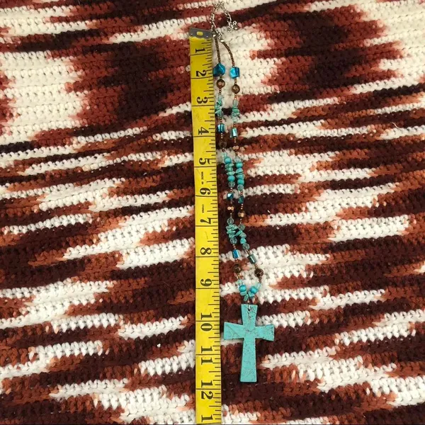 Bohemian Hippie Boho Faux Turquoise Beaded Stone Teal Necklace Brown #Navajo #Southwestern #indie Measurement in pics - Image 2