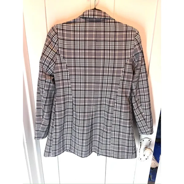 Select Plaid Blazer Women's Size UK 10 / EUR 38 Y2K Black White Peach Jacket - Image 7